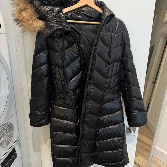 Moncler Black Puffer Coat with Fur Trim